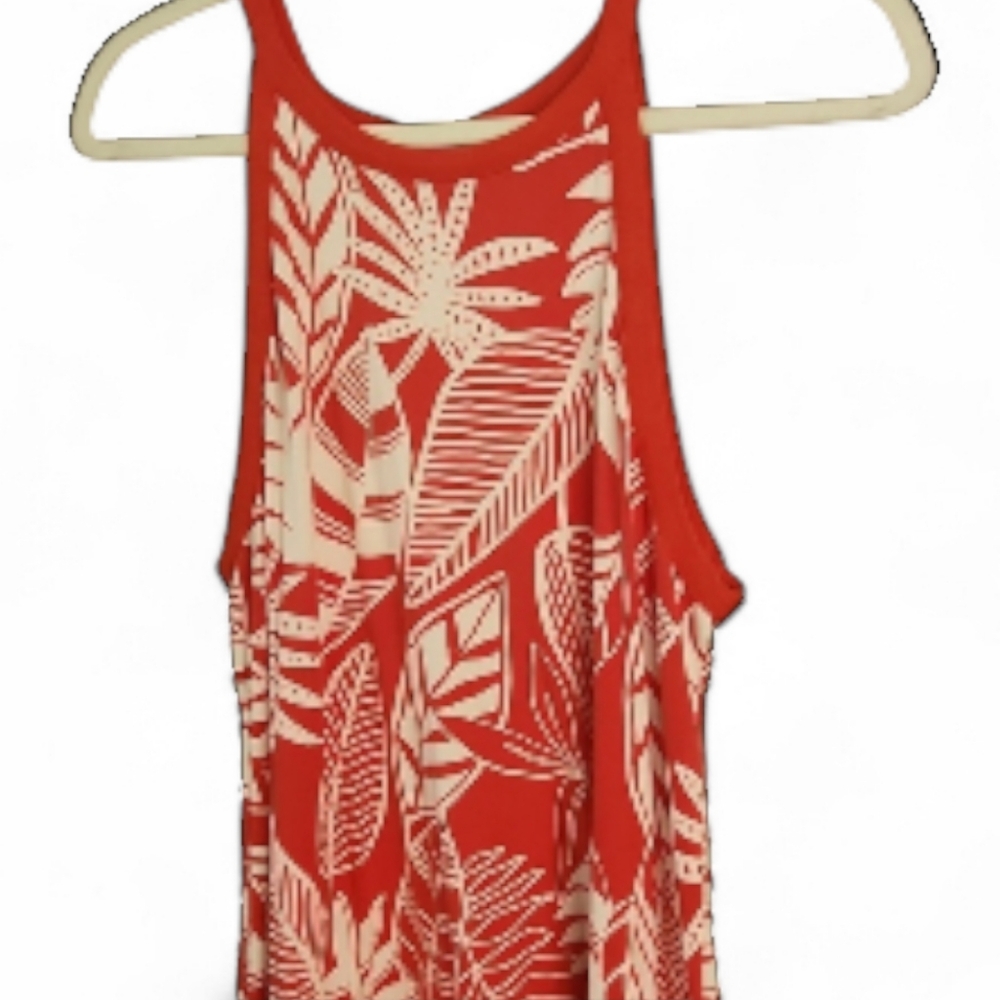 Old Navy Red and White Leaf Print Midi Dress Size L Large Soft